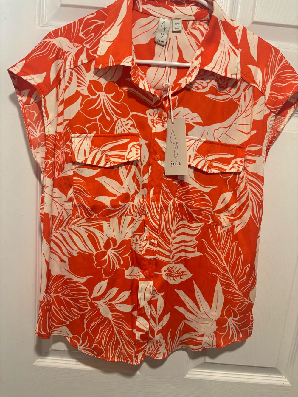 Joie Women's Orange & White Floral Button-Front Top New With Tags